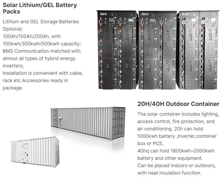 ESS 10 năm Thời gian sử dụng pin ngoài trời 1MWh 5MWh 10MWh 20ft 40ft Container Hệ thống lưu trữ năng lượng pin mặt trời